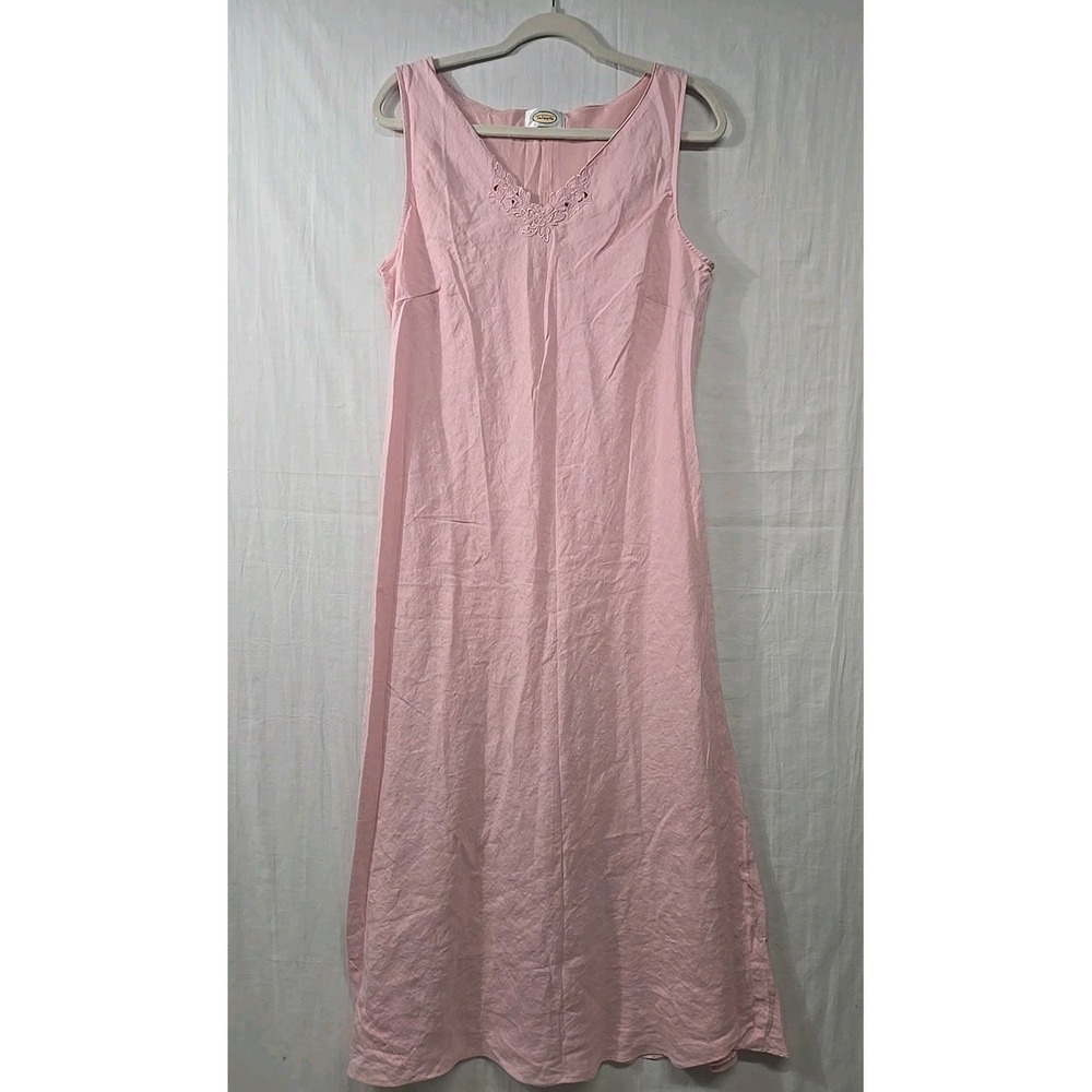 Vintage Talbots Women Pink Eyelet Embroidery Linen Lined Maxi Tank Dress‎ Large?